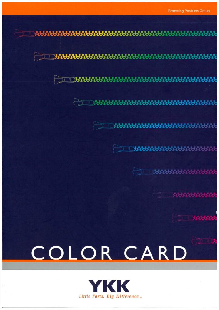YKKファスナーのテープカラーを全色掲載しているカラーカードです。
